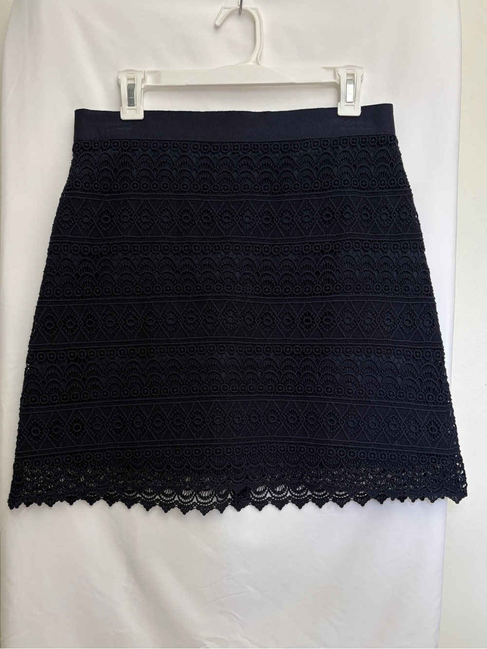 LOFT Navy Crochet Mini Skirt with Scalloped Edge